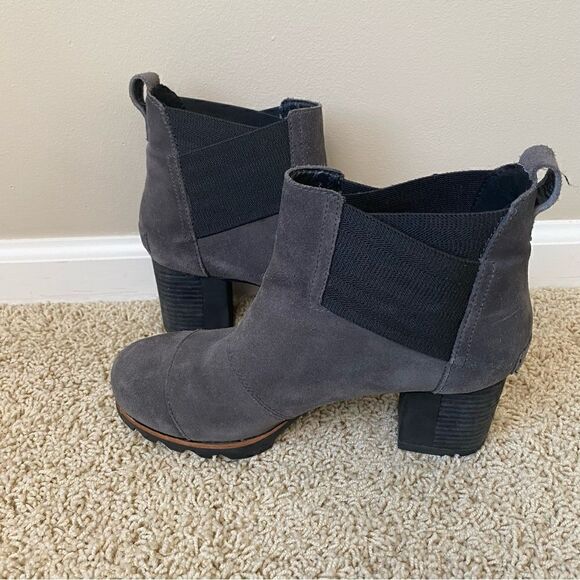 Sorel Addington Chelsea Boots Ankle Boots Block Heel Quarry Grey Suede 8.5 - Picture 2 of 6